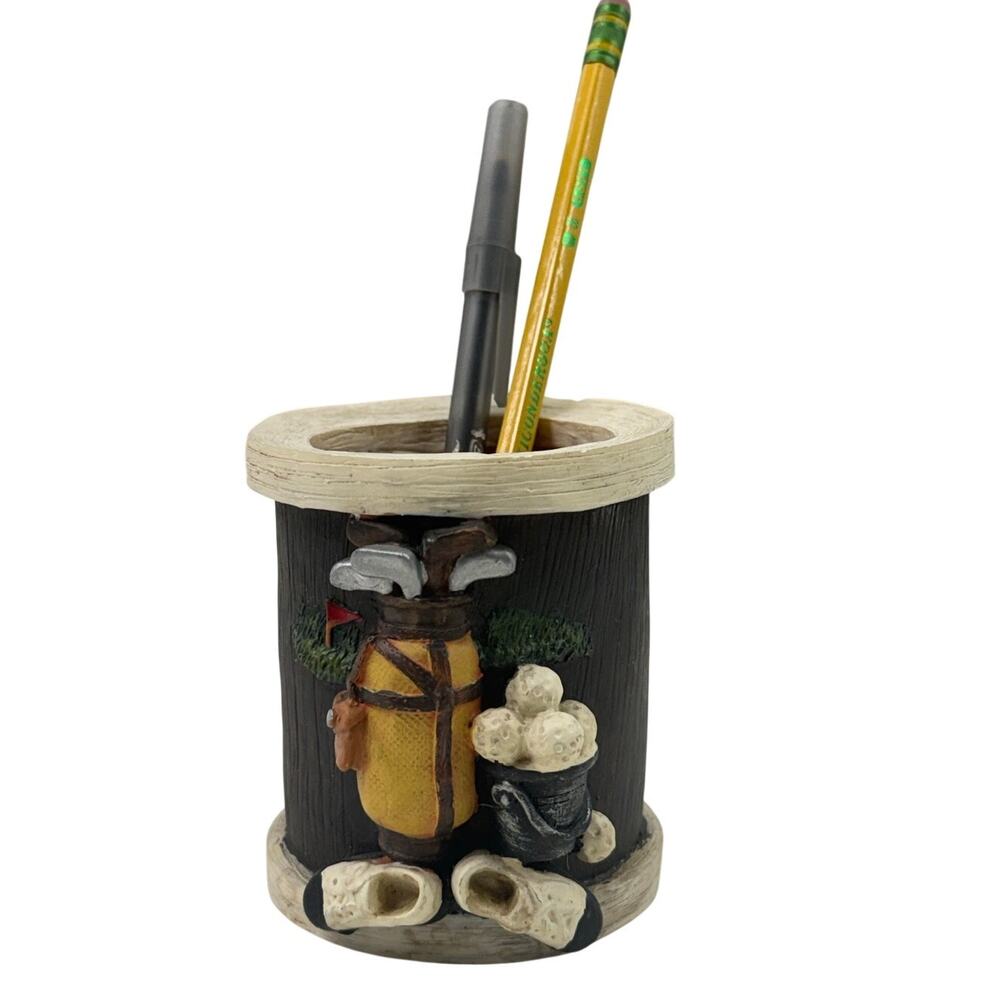Vintage 80s Golf Pencil Holder Resin Desk Organizer Sports Decor